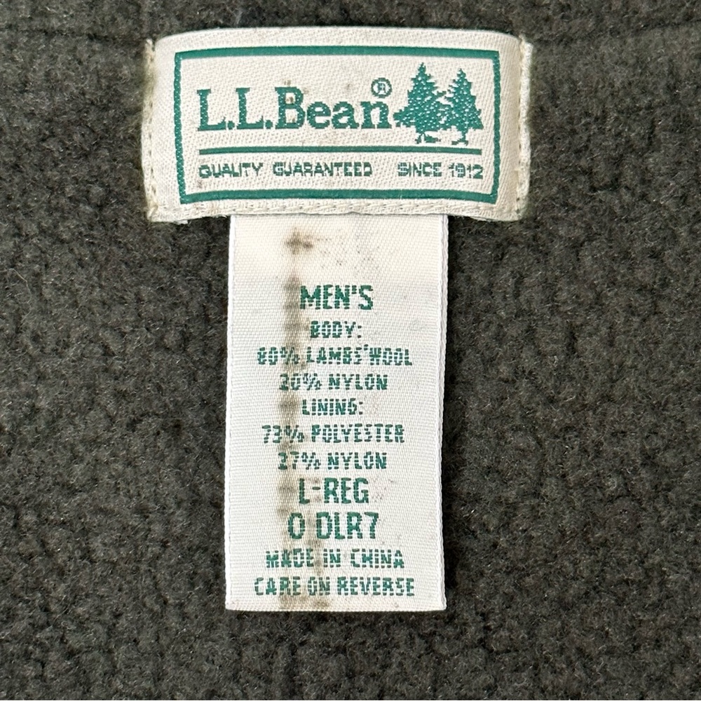VTG L.L Bean Lambswool Blend Men's Olive Zip Up Sweater Vest Fleece Lined Sz L - Picture 9 of 11